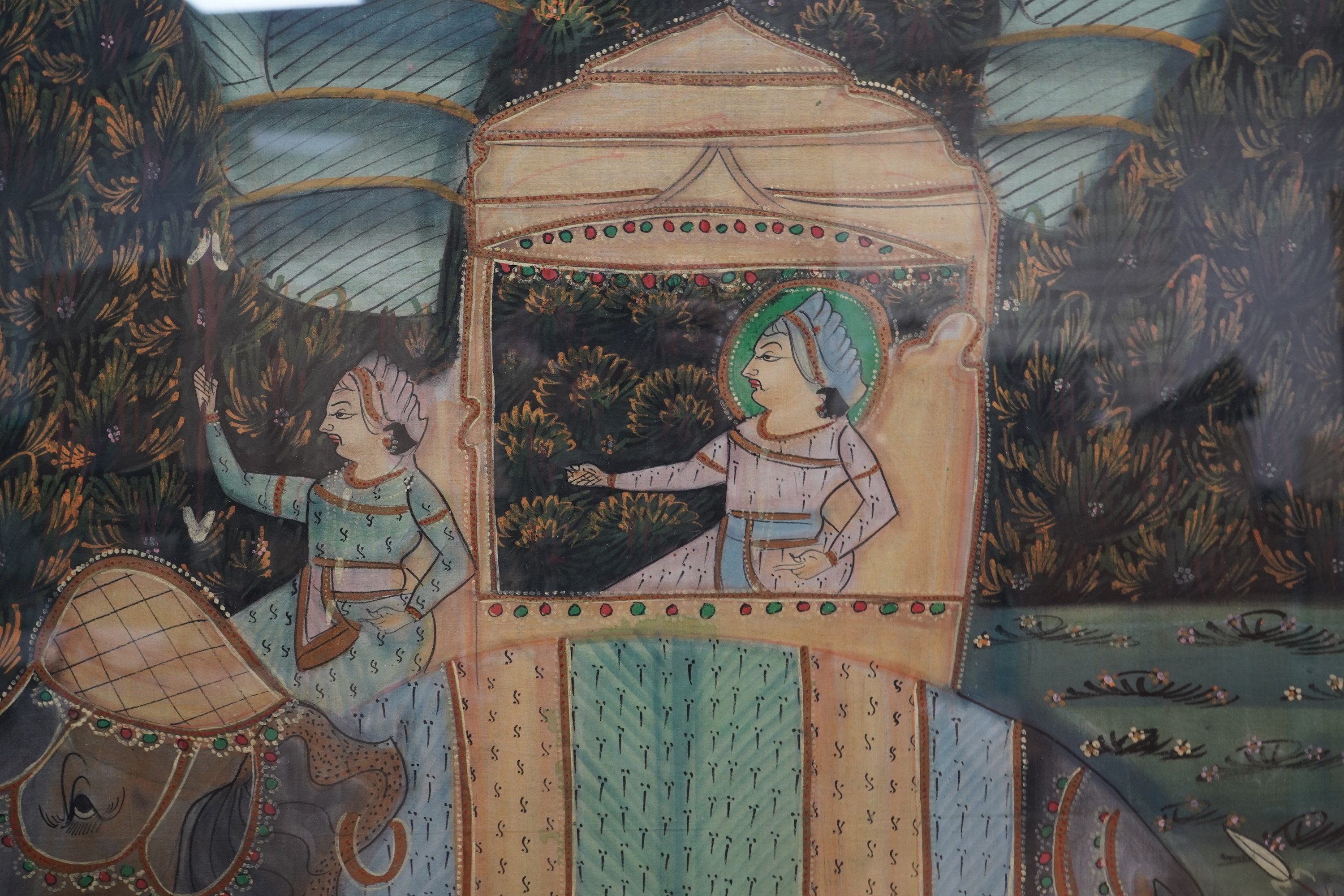 Indian School, 20th century, Procession of figures with elephant, gouache, 79 x 108cm